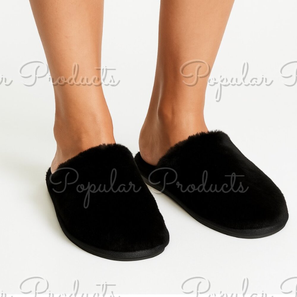 ‘Nina’ Faux Fur Mule Slippers, Black